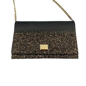 Jimmy Choo Candy Glitter Clutch / Crossbody Chain, Black Gold EUC